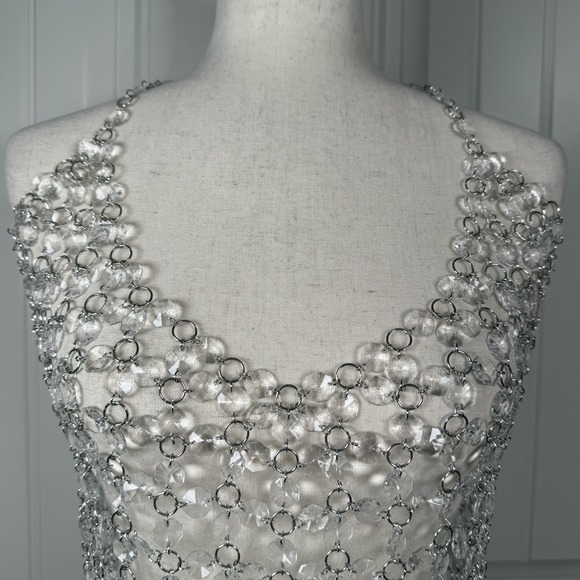 Fashion Nova Kylie Jeweled Mesh Tank Womens Medium Crystal Acrylic Clubwear Top - Picture 2 of 11